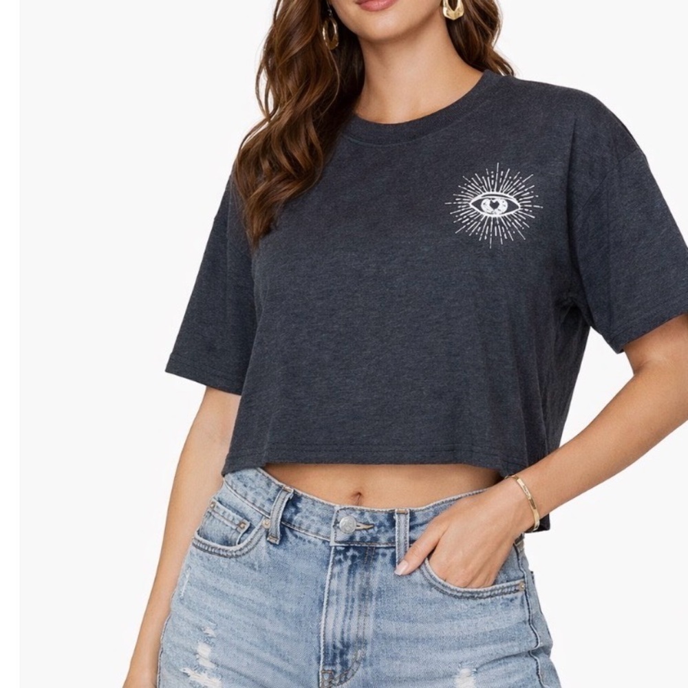 Abound band deep gray factory cropped third eye graphic T-shirt SZ M